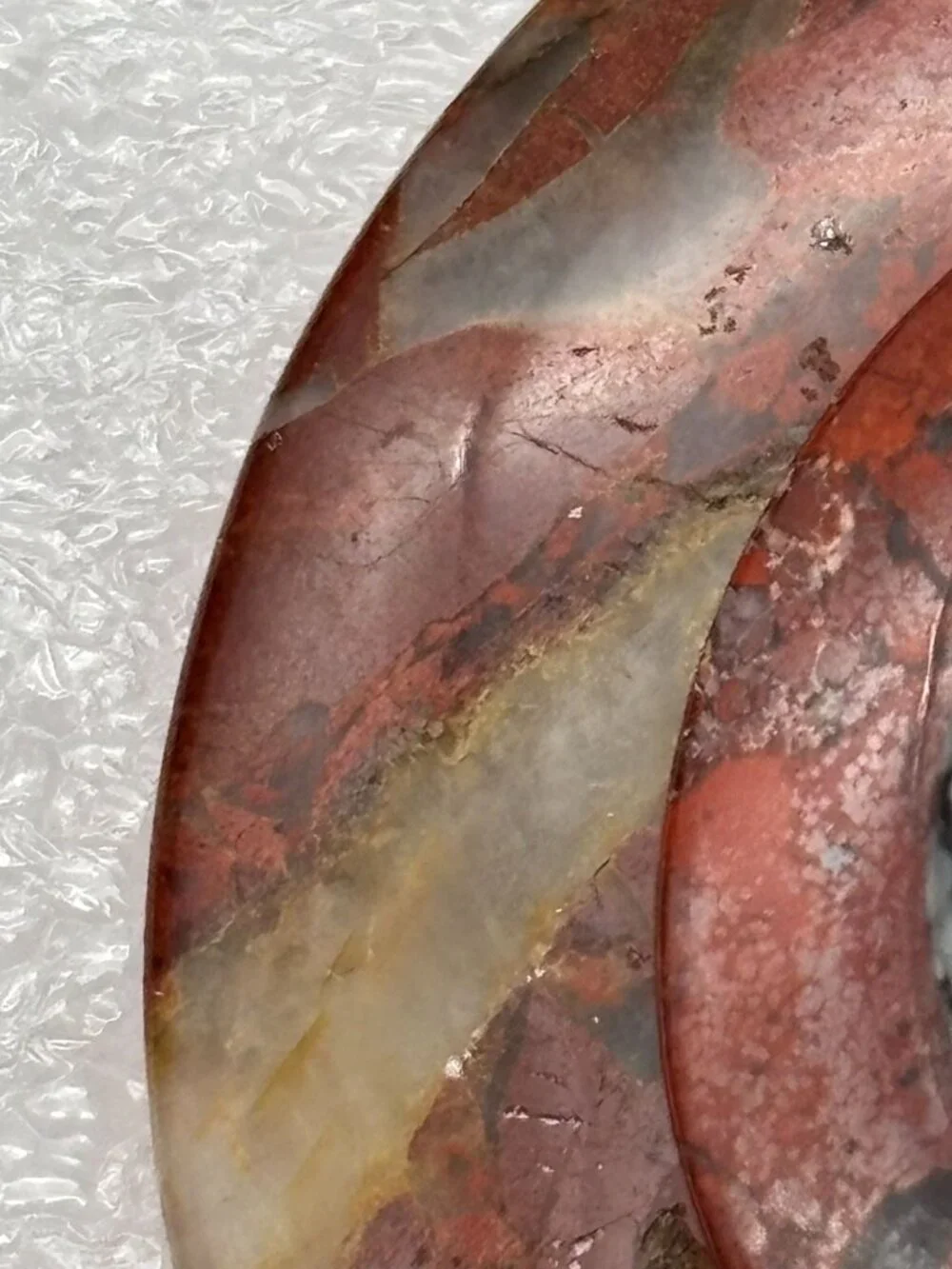 Artisan Crafted Red Jasper Spotted Jasper Stone Brooch of 4 Layers and Signed Cd
